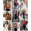 imagePopilush Lace Body Suits Women  Tank Top Thong Shapewear Tummy Control Going Out Tops Deep V Neck BodySuitRed