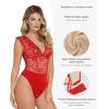 imagePopilush Lace Body Suits Women  Tank Top Thong Shapewear Tummy Control Going Out Tops Deep V Neck BodySuitRed
