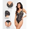 imagePopilush Lace Body Suits Women Tummy Control Shapewear Bodysuit Deep V Neck Backless Corset Tops Thong Body ShaperBlack