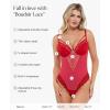 imagePopilush Lace Bodysuits for Women  V Neck Tummy Control Shapewear with Underwire Bra Side Zipper  Club OutfitsRed