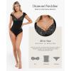 imagePopilush Lace Tops Body Suits for Womens Tummy Control Shapewear Bodysuit V Neck Party Date Night Outfit Body ShaperBlack
