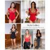 imagePopilush Lace Tops Body Suits for Womens Tummy Control Shapewear Bodysuit V Neck Party Date Night Outfit Body ShaperRed