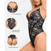 imagePopilush Shapewear Bodysuit for Women Deep V Neck Sleeveless Lace Corset Bodysuits Tummy Control Tank TopsDark Black