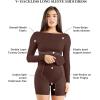 imagePopilush Shapewear Cocktail Dress Backless Shaper Dress with Built in Shapewear Long Sleeve Cocktail Dresses for WomenBrown