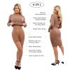 imagePopilush Shapewear Dress Casual Crew Neck Midi Dress Back Zipper Bodycon DressBrown
