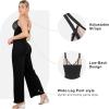 imagePopilush Shapewear Jumpsuit for Women  Lace Jumpsuit Built in Shapewear V Neck Spaghetti Straps Wide Leg RomperBlack