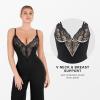 imagePopilush Shapewear Jumpsuit for Women  Lace Jumpsuit Built in Shapewear V Neck Spaghetti Straps Wide Leg RomperBlack