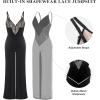 imagePopilush Shapewear Jumpsuit for Women  Lace Jumpsuit Built in Shapewear V Neck Spaghetti Straps Wide Leg RomperBlack