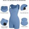 imagePopilush Shapewear Jumpsuits Sweetheart Neckline Romper Shorts Workout Romper for WomenBlue
