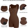 imagePopilush Shapewear Jumpsuits Sweetheart Neckline Romper Shorts Workout Romper for WomenBrown