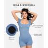 imagePopilush Shapewear Rompers for Women Short Sleeve Bodycon Jumpsuit Stretchy Square Neck Seamless PlaysuitBlue