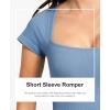 imagePopilush Shapewear Rompers for Women Short Sleeve Bodycon Jumpsuit Stretchy Square Neck Seamless PlaysuitBlue