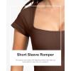 imagePopilush Shapewear Rompers for Women Short Sleeve Bodycon Jumpsuit Stretchy Square Neck Seamless PlaysuitBrown