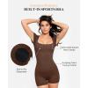 imagePopilush Shapewear Rompers for Women Short Sleeve Bodycon Jumpsuit Stretchy Square Neck Seamless PlaysuitBrown