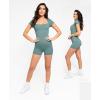 imagePopilush Shapewear Rompers for Women Short Sleeve Bodycon Jumpsuit Stretchy Square Neck Seamless PlaysuitGreen