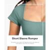 imagePopilush Shapewear Rompers for Women Short Sleeve Bodycon Jumpsuit Stretchy Square Neck Seamless PlaysuitGreen