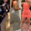 imagePopilush Summer Dresses for Women 2025  Club Dress Cocktail Shapewear Mini Dress Spaghetti Straps Dinner Date Night BodyconOrange
