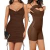 imagePopilush Corset Dress  Summer Club Outfits for Women Built in Bra Shapewear Drawstring Adjustable Ruched Mini DressesBrown