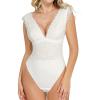 imagePopilush Lace Body Suits Women  Tank Top Thong Shapewear Tummy Control Going Out Tops Deep V Neck BodySuitWhite
