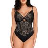imagePopilush Lace Body Suits Women  Tummy Control V Neck Bodysuit with Side Zipper Going Out Corset Tops for Women Trendy 2025Black
