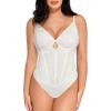 imagePopilush Lace Body Suits Women  Tummy Control V Neck Bodysuit with Side Zipper Going Out Corset Tops for Women Trendy 2025White