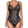 imagePopilush Lace Body Suits Women Tummy Control Shapewear Bodysuit Deep V Neck Backless Corset Tops Thong Body ShaperBlack