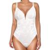 imagePopilush Lace Body Suits Women Tummy Control Shapewear Bodysuit Deep V Neck Backless Corset Tops Thong Body ShaperWhite
