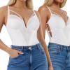 imagePopilush Lace Bodysuits for Women  V Neck Tummy Control Shapewear with Underwire Bra Side Zipper  Club OutfitsWhite