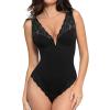imagePopilush Lace Bodysuits for Women Tummy Control Body Suits Deep V Neck Thong Shapewear Going Out Corset TopsBlack