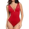 imagePopilush Lace Bodysuits for Women Tummy Control Body Suits Deep V Neck Thong Shapewear Going Out Corset TopsRed