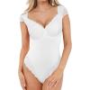 imagePopilush Lace Tops Body Suits for Womens Tummy Control Shapewear Bodysuit V Neck Party Date Night Outfit Body ShaperWhite