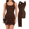 imagePopilush Mini Dresses for Women  UNeck Shapewear Tummy Control Bodycon Ruched Dress  Party Club Date Night OutBrown