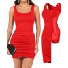 imagePopilush Mini Dresses for Women  UNeck Shapewear Tummy Control Bodycon Ruched Dress  Party Club Date Night OutRed