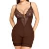 imagePopilush Shapewear Bodysuit Tummy Control  Deep V Neck Sleeveless Lace Corset Shapewear Tops Body ShaperBrown