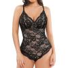 imagePopilush Shapewear Bodysuit V Neck Tummy Control Backless Lace Tank Tops Sleeveless Thong BodysuitBlack