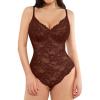 imagePopilush Shapewear Bodysuit V Neck Tummy Control Backless Lace Tank Tops Sleeveless Thong BodysuitBrown