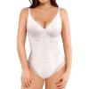 imagePopilush Shapewear Bodysuit V Neck Tummy Control Backless Lace Tank Tops Sleeveless Thong BodysuitWhite