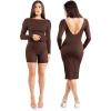 imagePopilush Shapewear Cocktail Dress Backless Shaper Dress with Built in Shapewear Long Sleeve Cocktail Dresses for WomenBrown