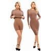 imagePopilush Shapewear Dress Casual Crew Neck Midi Dress Back Zipper Bodycon DressBrown