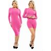 imagePopilush Shapewear Dress Casual Crew Neck Midi Dress Back Zipper Bodycon DressPink