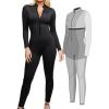 imagePopilush Shapewear Jumpsuit with Built in Shapewear Long Sleeve Sport Jumpsuits Turtleneck ZipperBlack Long Sleeve Zipper Jumpsuit
