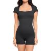 imagePopilush Shapewear Rompers for Women Short Sleeve Bodycon Jumpsuit Stretchy Square Neck Seamless PlaysuitBlack