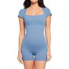 imagePopilush Shapewear Rompers for Women Short Sleeve Bodycon Jumpsuit Stretchy Square Neck Seamless PlaysuitBlue
