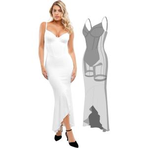 imagePopilush Corset Dress Built in Shapewear  Formal Dress for Women Deep V Neck Maxi Slip Bridesmaid Dresses for WeddingWhite