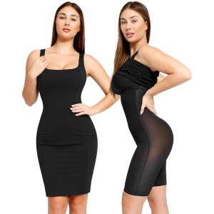 imagePopilush Shapewear Dress Workwear Built in Shapewear Dress Square Neck Sleeveless Dress 3D HIPS OfferBlack