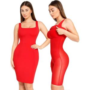 imagePopilush Shapewear Dress Workwear Built in Shapewear Dress Square Neck Sleeveless Dress 3D HIPS OfferRed