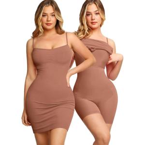 imagePopilush Summer Dresses for Women 2025  Club Dress Cocktail Shapewear Mini Dress Spaghetti Straps Dinner Date Night BodyconBrown