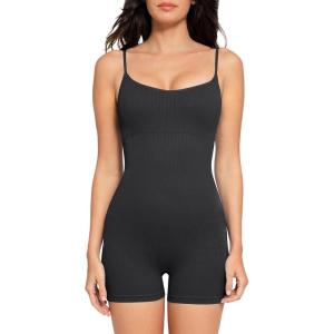 imagePopilush The Shapewear Jumpsuits for Women Sleeveless Adjustable Short Rompers Tummy Control Bodysuits Gym Yoga Fashion 2024Black