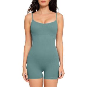 imagePopilush The Shapewear Jumpsuits for Women Sleeveless Adjustable Short Rompers Tummy Control Bodysuits Gym Yoga Fashion 2024Green