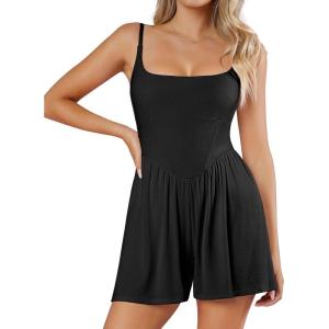 imagePopilush Womens Jumpsuit Shorts Shapewear  Square Neck Builtin Bra DoubleLined Romper  Party Travel Spring OutfitBlack